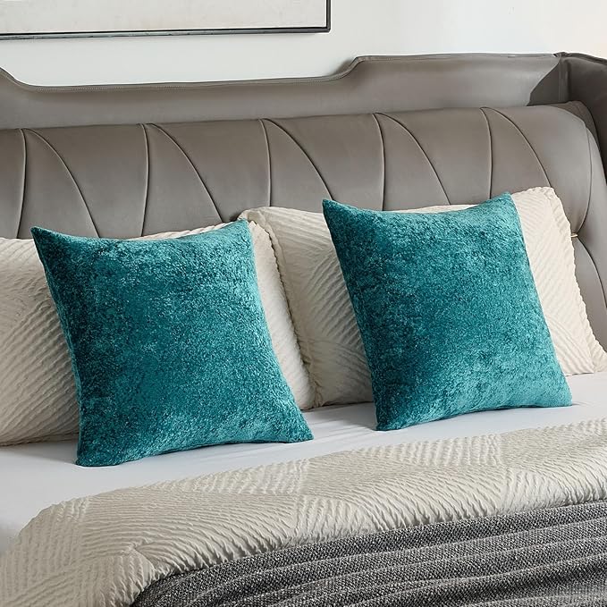 FUTEI Teal Flannel Throw Pillow Covers 18x18 Inch Set of 2,Soft Dimensional Textured Cushion Cases,Modern Home Decor for Couch Living Room