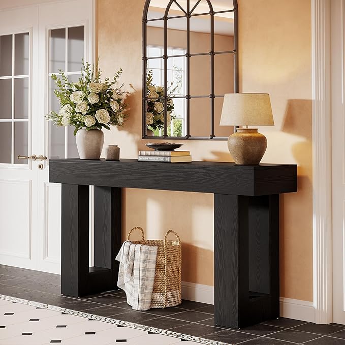 Tribesigns Console Table, 63" Farmhouse Entryway Table, Rectangular Wooden Accent Console for Entrance, Hallway & Living Room (Black)