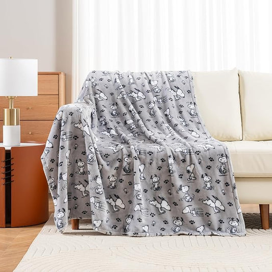 Berkshire Blanket Peanuts® VelvetLoft® Cute Character Snoopy Plush Throw Blanket,Peanuts Poses and Paws Grey,Throw 55 in x 70 in (Official Peanuts® Product)