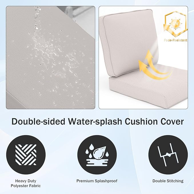 Outdoor Chair Cushions 23" x 24" x 4", Patio Deep Seat Replacement Cushions Set with Zippered Removable Cover, Weather-Resistant Olefin Fabric for Garden Chair Sofa Couch, Set of 3, Beige