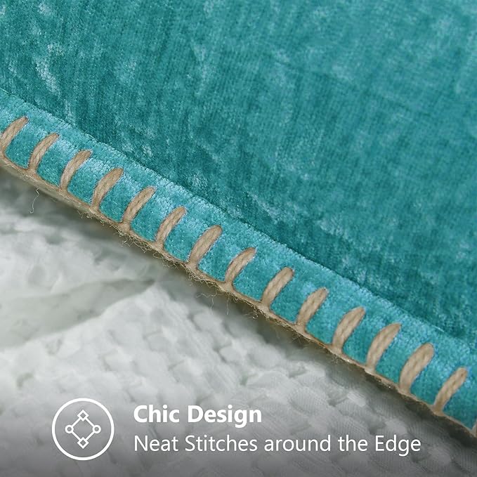decorUhome Chenille Soft Throw Pillow Covers 22x22 Set of 2, Farmhouse Velvet Neutral Decorative Euro Pillow Covers with Stitched Edge for Couch Sofa Bed Home Decor, Turquoise