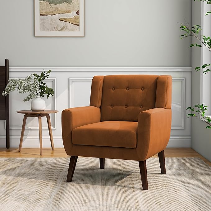 Accent Chair, Modern Velvet Arm Chair for Living Room, Bedroom, Comfy High-Resilient Sponge Reading Chair for Small Spaces (Velvet Orange, Set of 2