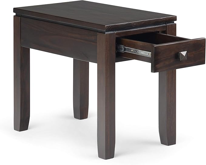 SIMPLIHOME Cosmopolitan SOLID WOOD 14 Inch Wide Rectangle Contemporary Narrow Side Table in Mahogany Brown, For the Living Room and Bedroom