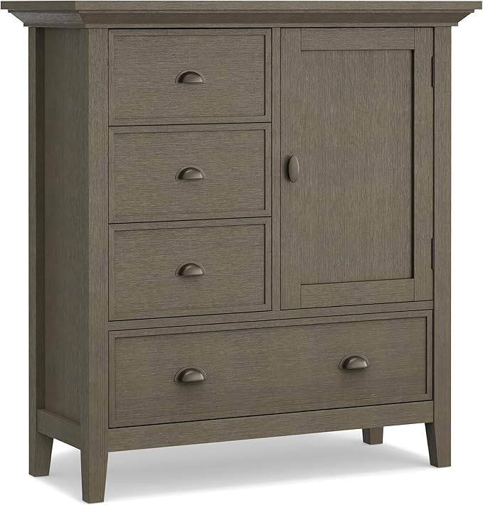 SIMPLIHOME Redmond SOLID WOOD 39 inch Wide Transitional Medium Storage Cabinet in Farmhouse Grey for the Living Room, Entryway and Family Room