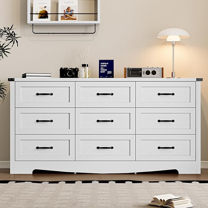 9-Drawer Dresser for Bedroom, Modern Wooden Chest of Drawers with Metal Handles, Anti-Tipping Design, Sturdy and Stable Storage Organizer for Living Room, Entryway, Home Office