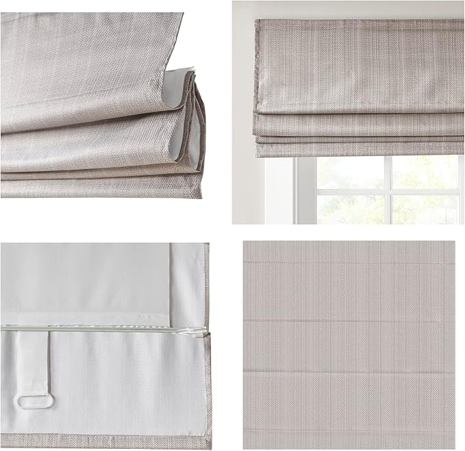 Madison Park Galen Cordless Roman Shade, 31"W x 64"H, Sheen Taupe – Room Darkening, Thermal Insulated, Energy Efficient Window Blind with Subtle Sheen Basketweave Fabric for Privacy