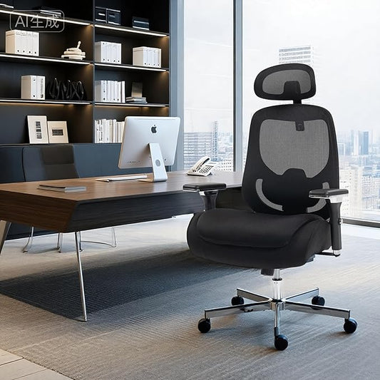 Big and Tall Executive Office Chair, Ergonomic Comfy Mesh Desk Chair with 4D Arms & Extra Wide Seat, Adjustable Headrest & Lumbar Support, 750LBS Capacity, Black