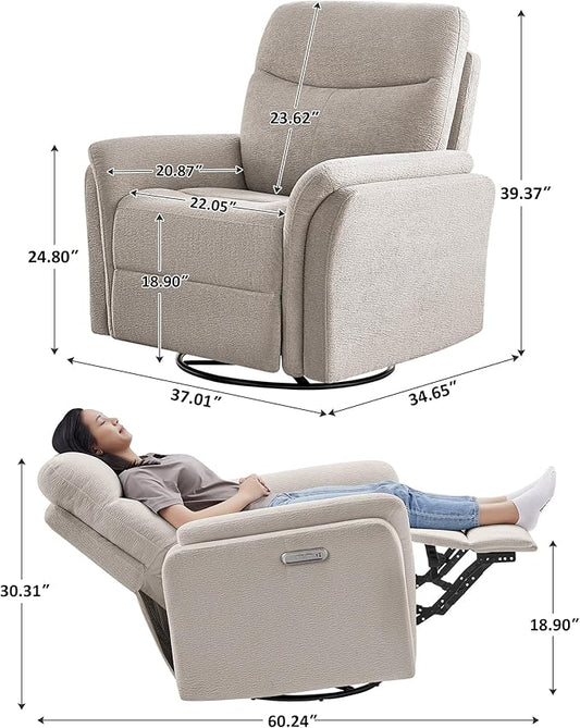 VANOMi Power Recliner Chair Swivel Glider, Electric Rocking Recliner Chairs with USB and Type-C Ports, Nursery Chair Recliner for Living Room, Bedroom, Apartment(Camel)