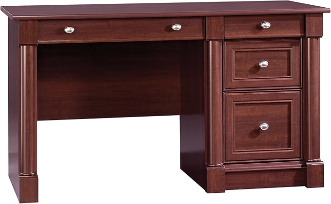 Sauder Palladia Computer Desk with Drawers, Home Office Desk with File Cabinet Storage Drawer, Cable Management, Keyboard Tray, in Select Cherry Finish