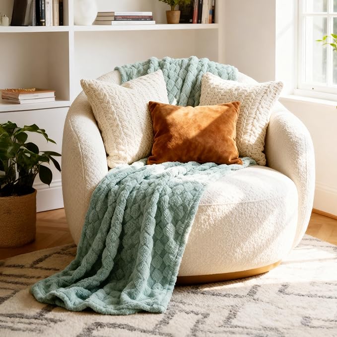 Bedsure GentleSoft Sage Green Throw Blanket for Couch - Checkered Fleece Blankets Christmas Gifts for Women Men Girls, Cute Soft Cozy Throw for Bedroom Home Decor Gifts, 50x60 Inches
