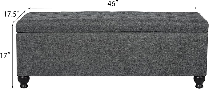 Storage Ottoman Bench 46 Inch Ottoman Bench with Storage Fabric Tufted Benches for End of Bed, Upholstered Ottomans Benches King Size with Hinged Lid for Living Room Bedroom Dark Grey