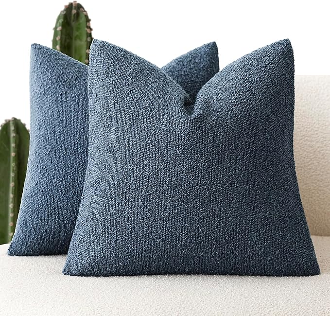 Foindtower Pack of 2 Textured Boucle Throw Pillow Covers Accent Solid Pillow Cases Cozy Soft Decorative Couch Cushion Case for Chair Sofa Bedroom Living Room Home Decor 20x20 Inch Dark Blue