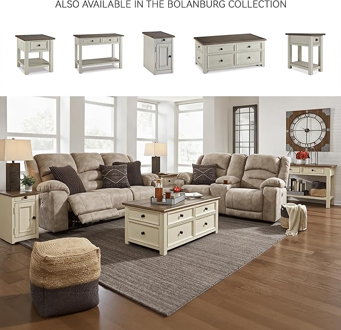 Signature Design by Ashley Bolanburg | Farmhouse Chair-Side End Table – USB Charging Ports, Drawer, Two-Tone Light Brown & Whitewash
