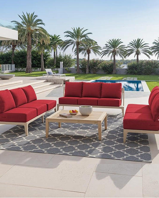 Luxury 24x24x6 Inch Outdoor Seat Cushions - Set of 2 Water Resistant Patio Chair Replacement Cushion for Porch Set Rattan Dining Rocker Glider Chairs Loveseat Couch Sectional Sofa - Red