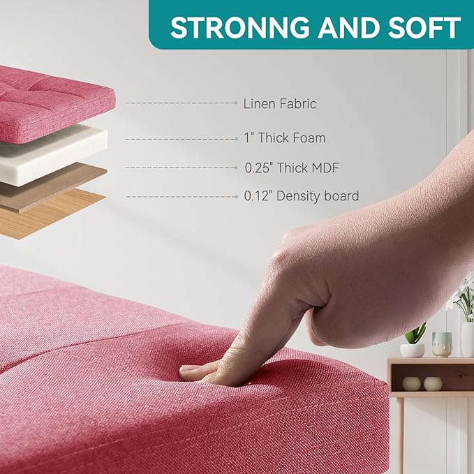 BRIAN & DANY Ottoman with Storage, Small Storage Ottoman for Dorm, Linen Folding Ottoman Foot Stool with Legs for Living Room and Bedroom, 15"x15"x15" - Hot Pink