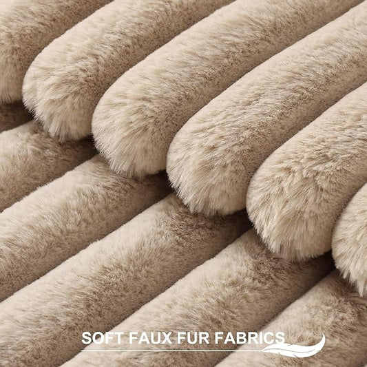 Pallene Faux Fur Plush Throw Pillow Covers 18x18 Set of 2, Luxury Soft Fluffy Striped Decorative Pillow Covers for Sofa, Couch, Living Room, Khaki