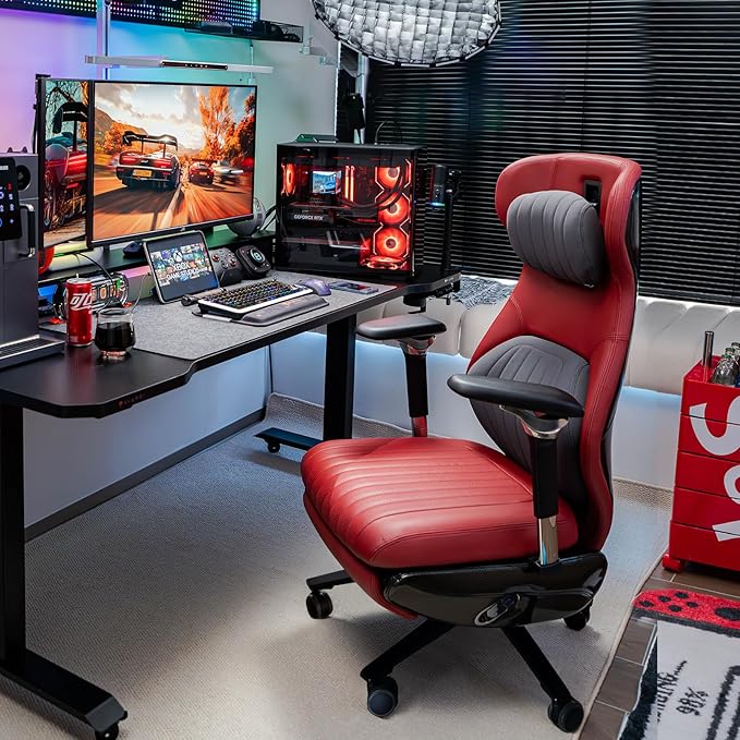 EMIAH Ergonomic Office Chair with Foot Rest Electric Reclining Office Chair with Adjustable Headrest, 8D Coordinated Armrests High Back Computer Chair with Lumbar Support(Red)