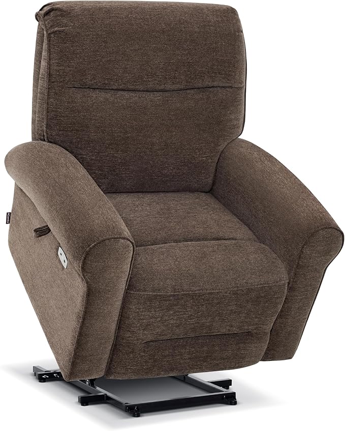 MCombo Dual Motor Power Lift Recliner Chair with Massage and Heat for Elderly, USB Ports, Lay Flat, Fabric 7666 (Dark Brown)