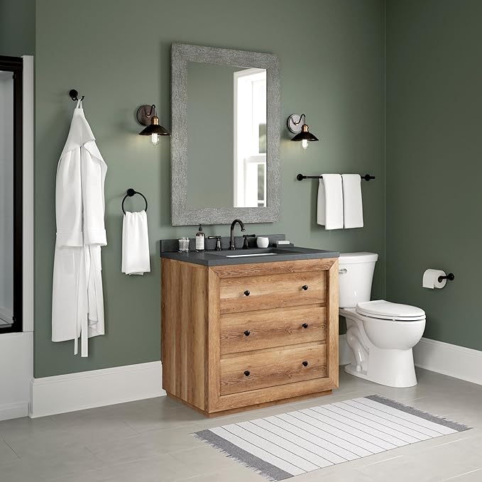 Franklin Brass Woodruff 4-Piece Bathroom Set Matte Black 18" + 6" Towel Rack, Toilet Paper Holder, Hand Towel Holder, Hook | 4-Piece Bath Hardware Accessories Set WDRF64-MB