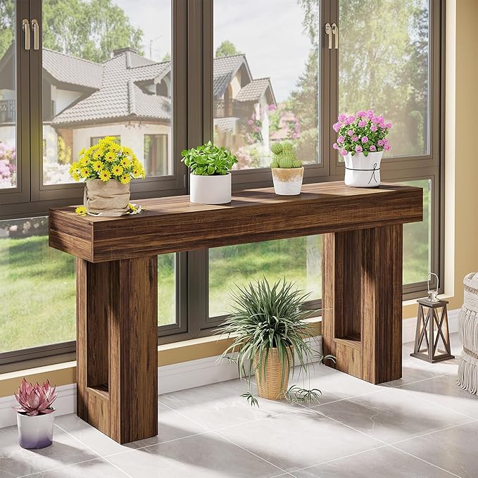 Tribesigns 63-Inch Long Console Table, Wooden Rectangular Sofa Table Behind The Couch, Farmhouse Entryway Table for Entrance, Hallway, Living Room (Rustic Brown)