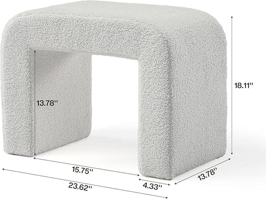 Tribesigns Vanity Stool Chair, Modern Boucle Ottoman Foot Rest for Couch, Large Foot Stool Ottoman, Extra Seating for Living Room, Arched Makeup Bench for Vanity, Fully Assembled, Light Gray, 2 Packs