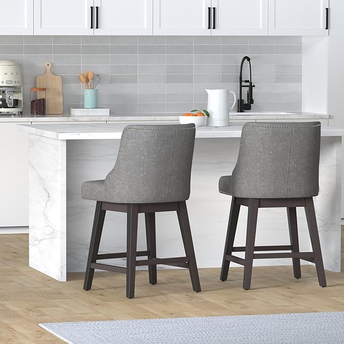 CHITA Counter Height Swivel Bar Stools Set of 2, FSC Certified Upholstered Counter Stools, Modern Swivel Barstools with Wood Legs for Kitchen Island, 26" Seat Height, Fabric in Fog