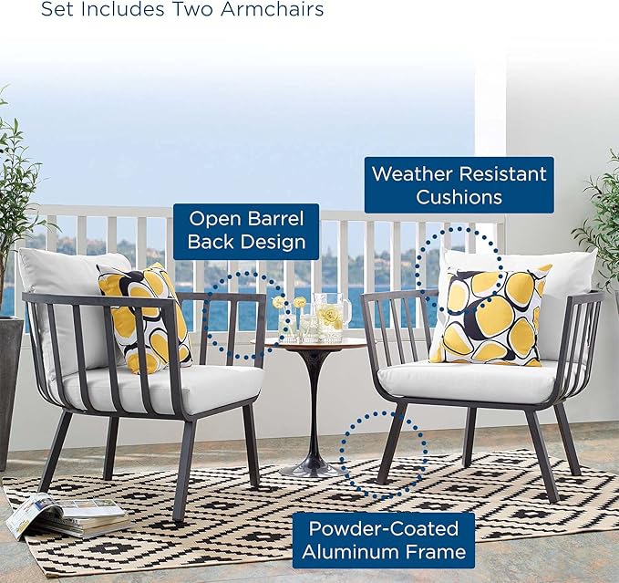 Modway Riverside Outdoor Furniture, Two Armchairs, Gray White