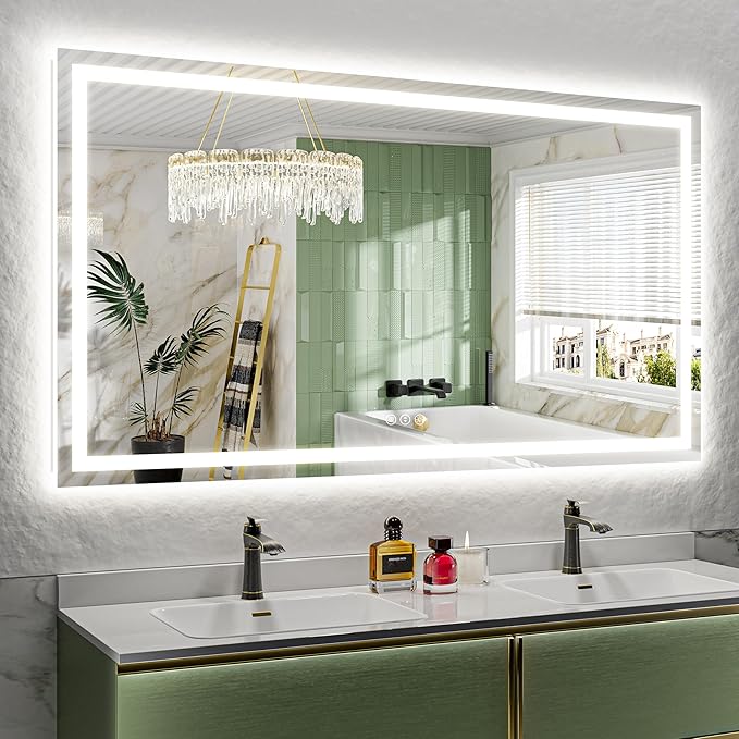 72x40 Inch LED Bathroom Mirror with Lights Front and Backlit Lighted Vanity Mirror for Bathroom Wall with 3 Colors Dimmable Anti-Fog Memory Shatter-Proof IP54 Waterproof Horizontal/Vertical