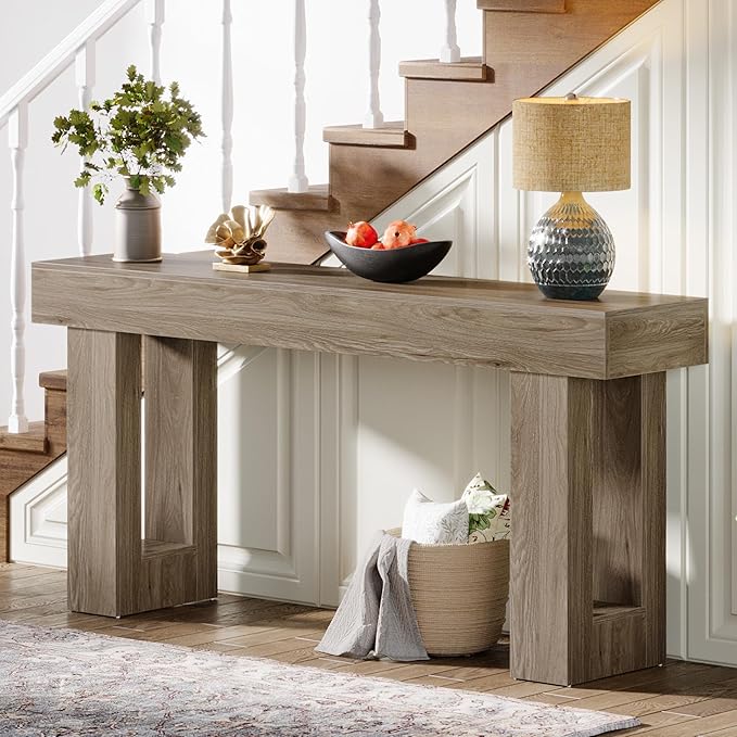 Tribesigns Farmhouse Console Table, 63-Inch Long Narrow Sofa Table Behind The Couch, Wooden Rectangular Entryway Table for Entrance, Hallway, Living Room (Grey)