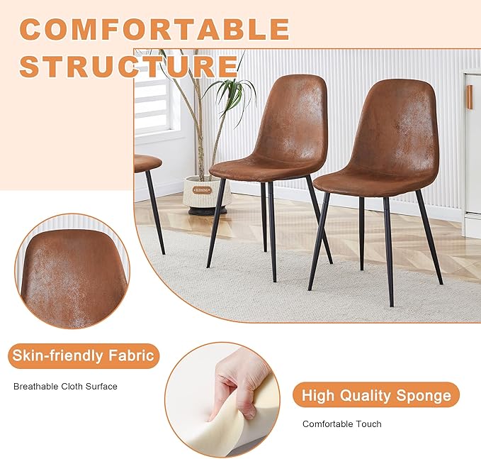 4 Chair Dining Table Set,Dinner Table Set for 4,55'' Kitchen Table and PU Leather Chairs Set of 4, 5 Piece Dining Table Set for Kitchen Dining Room