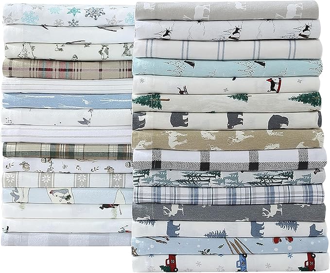 Eddie Bauer - Flannel Sheets Twin Size, Anti-Pilling & Wrinkle Resistant Cotton, Touchably Soft for All-Season Comfort - Bed Sheets with Matching Pillowcase & Fitted Sheet (Ski Patrol White)