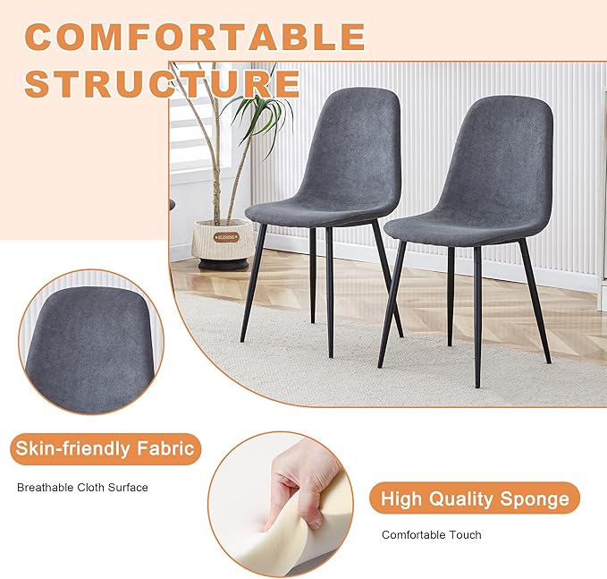 Dining Table Set for 4,Dinner Table Set for 4,55'' Kitchen Table and PU Leather Chairs Set of 4, 5 Piece Dining Table Set for Kitchen Dining Room
