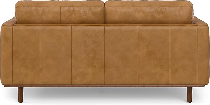 SIMPLIHOME Morrison 72-inch Wide Sofa in Sienna Top Grain Genuine Leather, Mid-Century Modern-Style Loveseat for Living Room, Single Bench Cushion, Removable Back Cushions, 2 Bolster Pillows