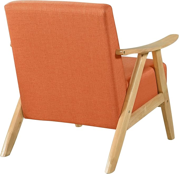 Lexicon Mid Century Modern Accent Chair with Solid Wood Frame in Natural Finish, Textured Fabric Living Room Lounge Arm Chair, Thick and Comfy Innerspring Seat Cushion, Linen-Look Fabric, Orange