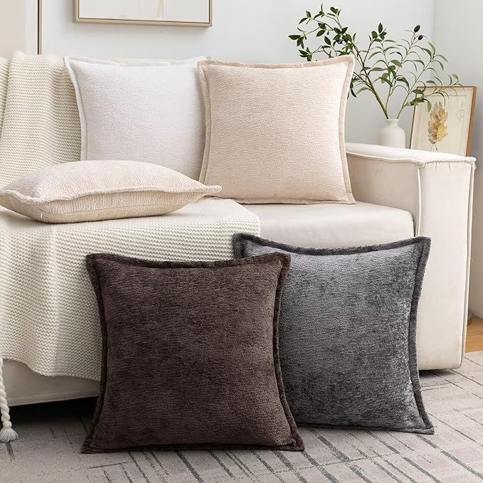 Brown Decorative Throw Pillow Covers 12x20 Inch Set of 2 Cozy Soild Chenille Cushion Cases Soft Textured Lumbar Couch Pillows Cover Boho Accent Farmhouse Pillowcases for Sofa Bed