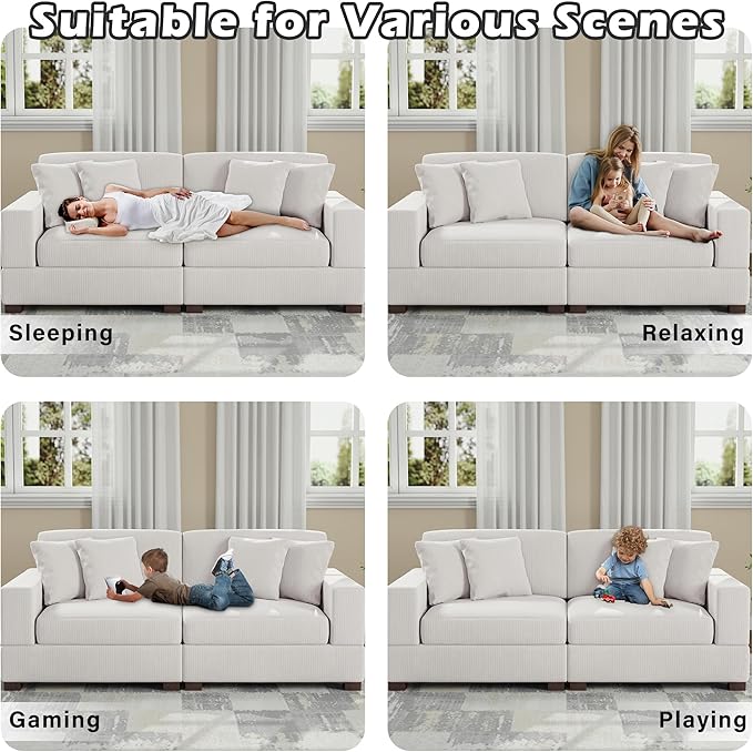 Modular Sectional Couches for Living Room, 82.6" Modern Loveseat 2-Seater Sofa Couch, Upholstered Couches for Living Room Bedroom, Beige