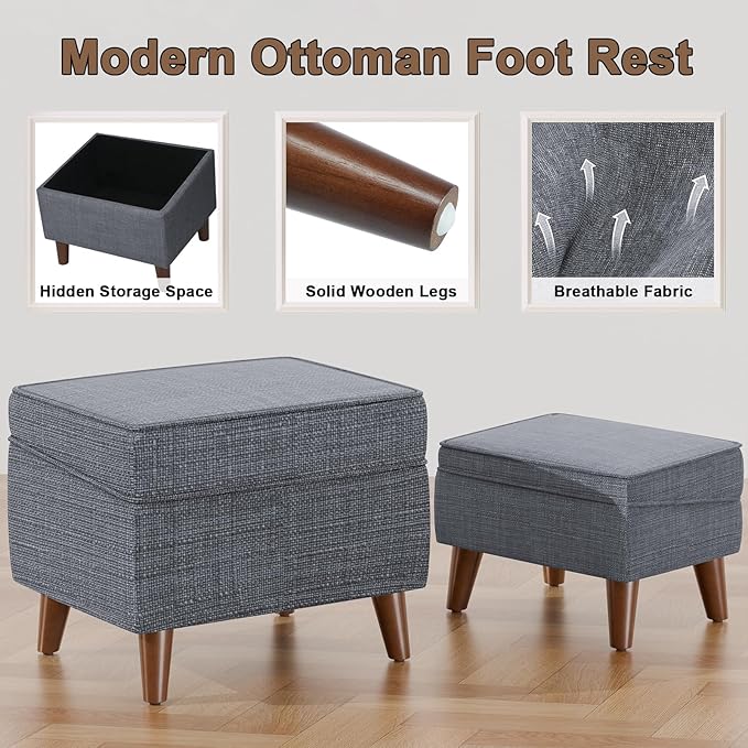 Storage Ottomans with Adjustable Cover, BOGO, Step Stool, Footrest and Seat, Ottoman Foot Rest Set for Living Room, Bedroom, Dorm, Light Gray