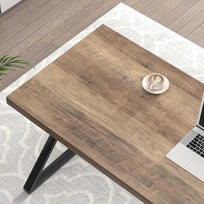 FOLUBAN Computer Desk, Modern Home Office Desk, Industrial Wood and Metal Study Writing Work PC Table for Bedroom Living Room, Rustic Oak, 47 Inch