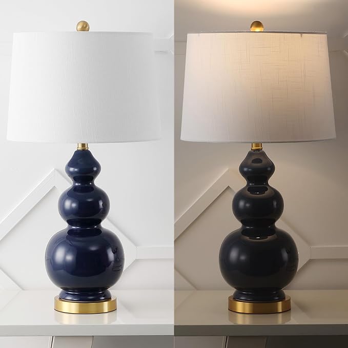 JONATHAN Y JYL4023B Bowen 27.5" Contemporary Transitional Ceramic Gourd LED Table Lamp, Navy/Brass Gold for Bedroom, Living Room, Kitchen, Home Office