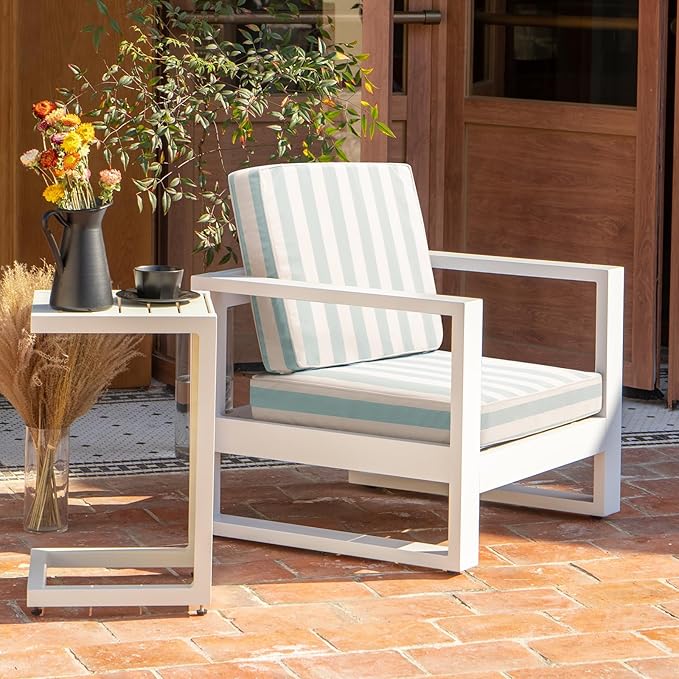 Outdoor Seat Cushions Set for Patio Furniture Deep Seating Patio Cushion Set Weather-Resistant Thick Cushions 23.6" W x 23.6" D x 5”T,Light Blue Stripes