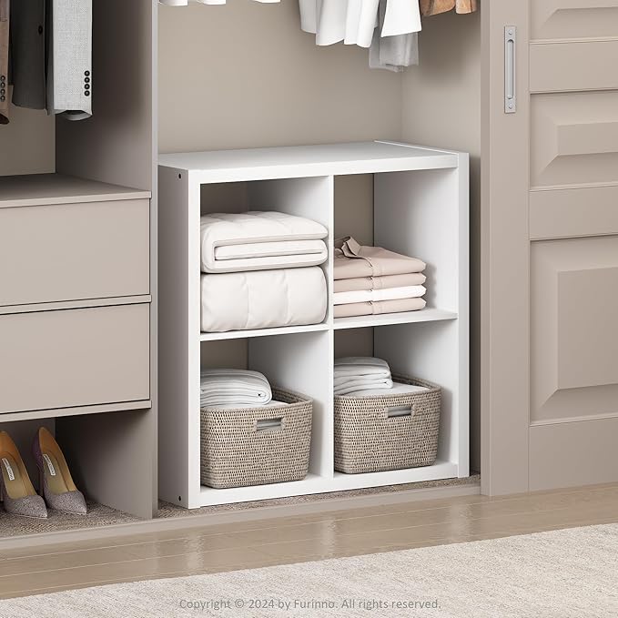 Furinno Cubic Closet Organizers and Storage, 4-Cube Closet Organizer, Open Shelf Closet Storage, Extra Thick Frame for Wardrobe, Bedroom, Living Room, White