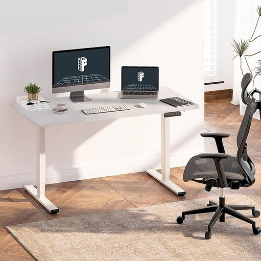 FLEXISPOT E6 3 Stages Dual Motor Electric Standing Desk 48x24 Inch Whole-Piece Board Height Adjustable Desk Electric Sit Stand Desk(White Frame + White Desktop, 2 Packages)