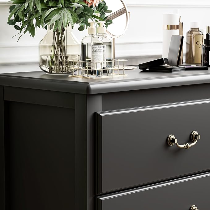 Black Dresser for Bedroom, Modern Style 7 Drawer Dresser with Vintage Gold Antique Handles, Chest of Drawers for Bedroom, Antique Black