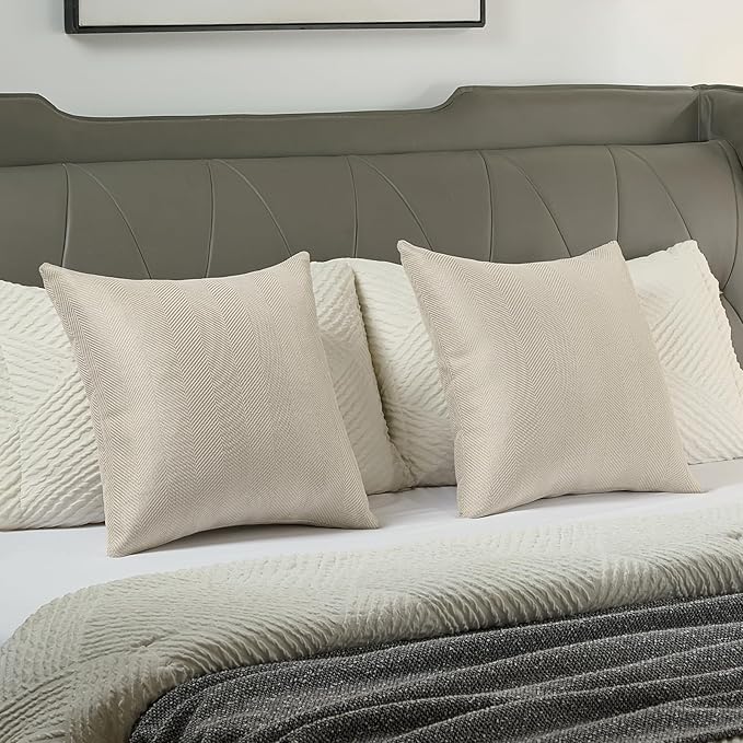 FUTEI Beige Chenille Throw Pillow Covers 20x20 Inch Set of 2,Soft Wide Chevron Textured Cushion Case,Farmhouse Home Decor for Couch Bed Living Room