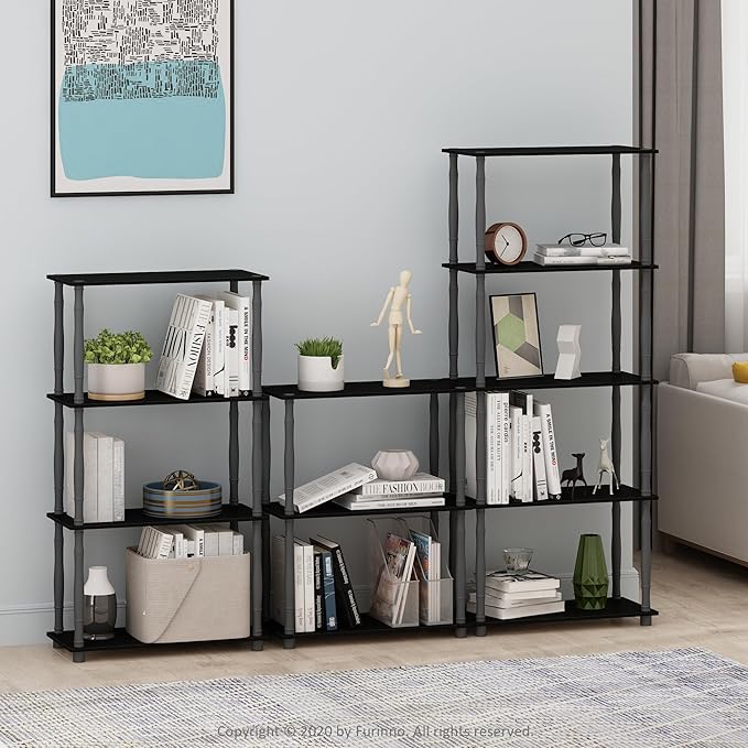Furinno Turn-N-Tube 3-Tier Compact Multipurpose Shelf Display Rack with Classic Tube, Black/Grey