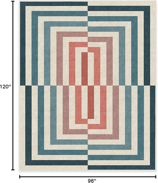 RUGGABLE x Jonathan Adler Washable Modern Area Rug – Op Art Teal 8x10, Stain-Resistant, Non-Slip – Large Machine Washable Rugs for Living Room, Bedroom, Hallway, Entryway & Office–with Cushioned Pad