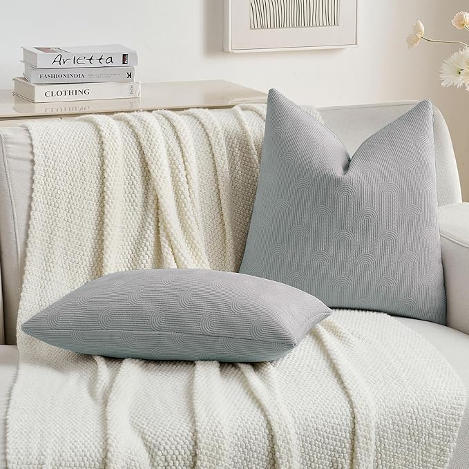 FUTEI Dusty Blue Chenille Decorative Throw Pillow Covers 18x18 Inch Set of 2,Soft Cozy Striped Geometric Patterns Cushion Cases,Modern Home Decor for Couch Bed Living Room