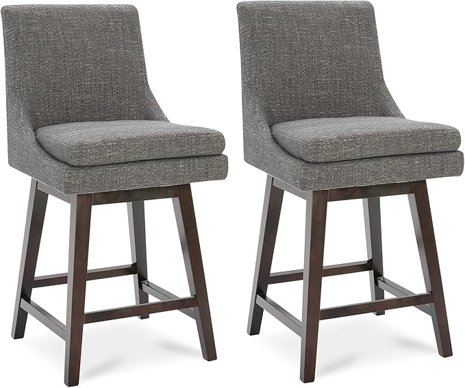 CHITA Counter Height Swivel Bar Stools with Back Set of 2, FSC Certified Upholstered Fabric Bar Stool, 26.8" H Seat Height, Fabric in Fog