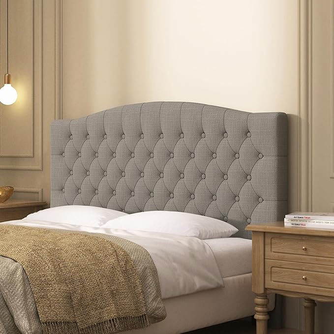 Linen Upholstered Headboard Queen/Full Size Latest Model Wall Mount, Bed Frame Mount, Featuring High-Density Sponge Padding, Luxury Texture Easy Assembly Comfort and Style-Linen