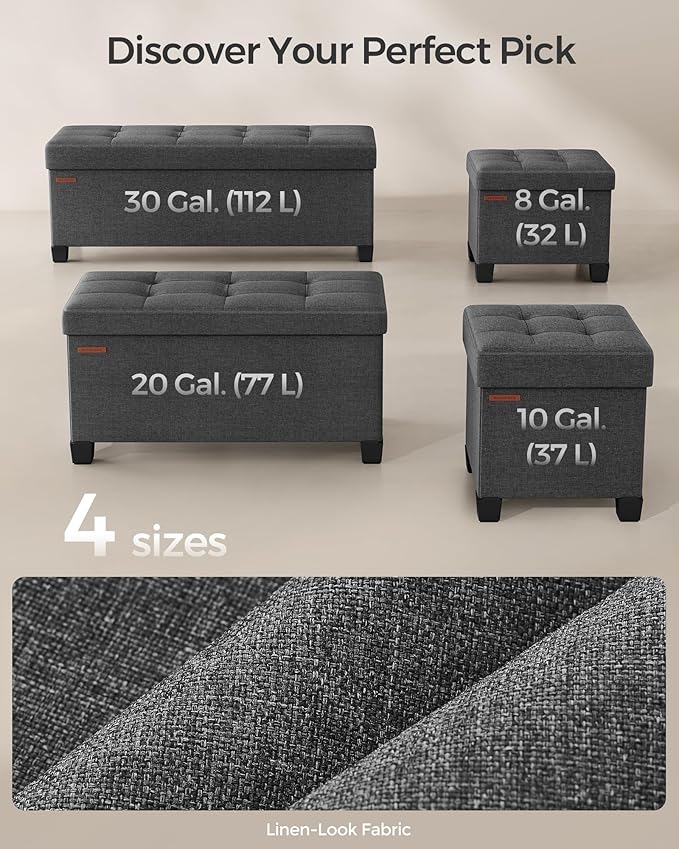 SONGMICS Storage Ottoman, Small Ottoman Foot Rest with Legs, 12.6 x 15.8 x 13.2 Inches Foot Stool, Load up to 660 lb, for Living Room, Bedroom, Dorm, Slate Gray ULSF012G01